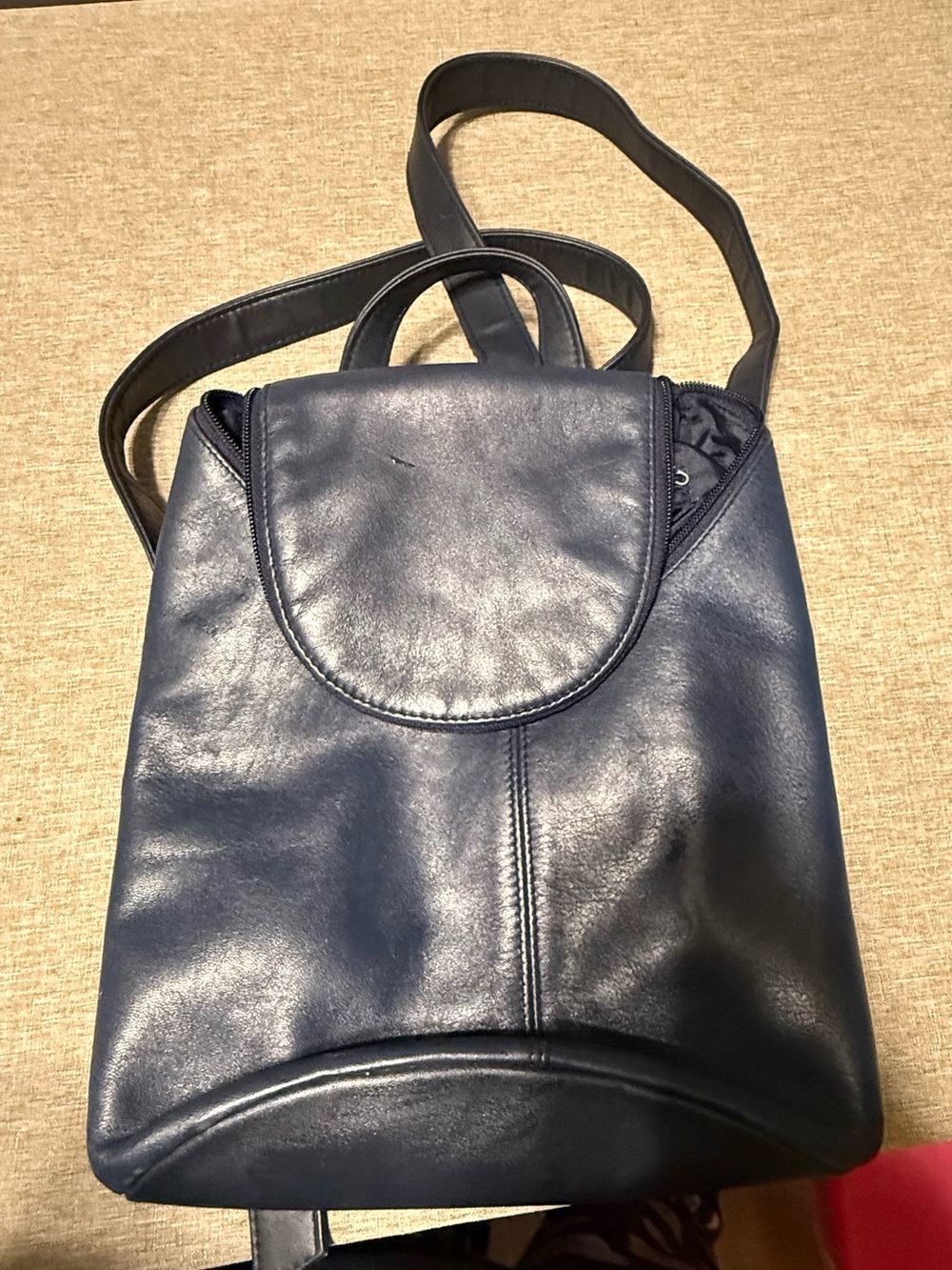 Classic Navy Leather Women’s Backpack - Timeless Everyday Bag